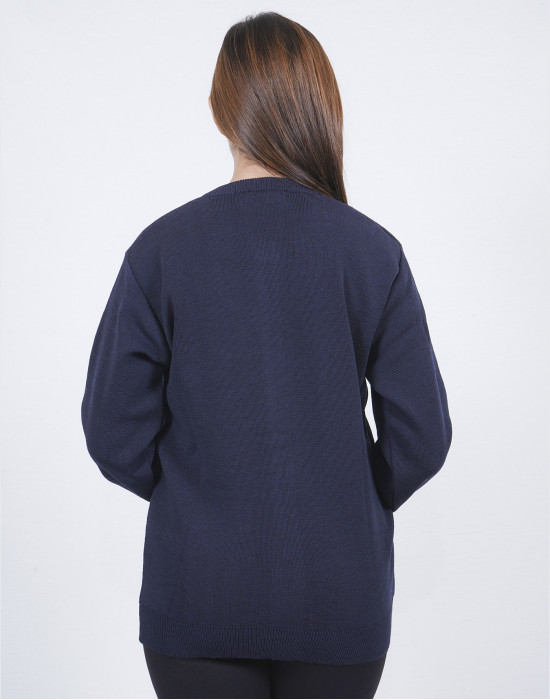 Women pure wool sweater plain heavy navy